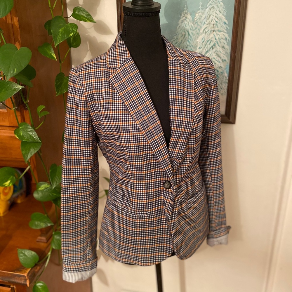 Blue and tan checkered blazer, size 4